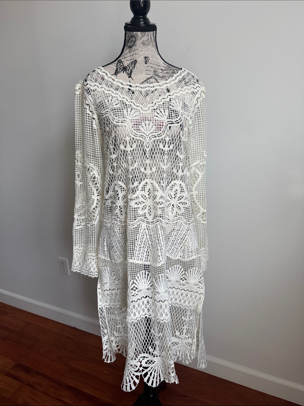FARM Rio White Crochet Button-Back Cover-Up